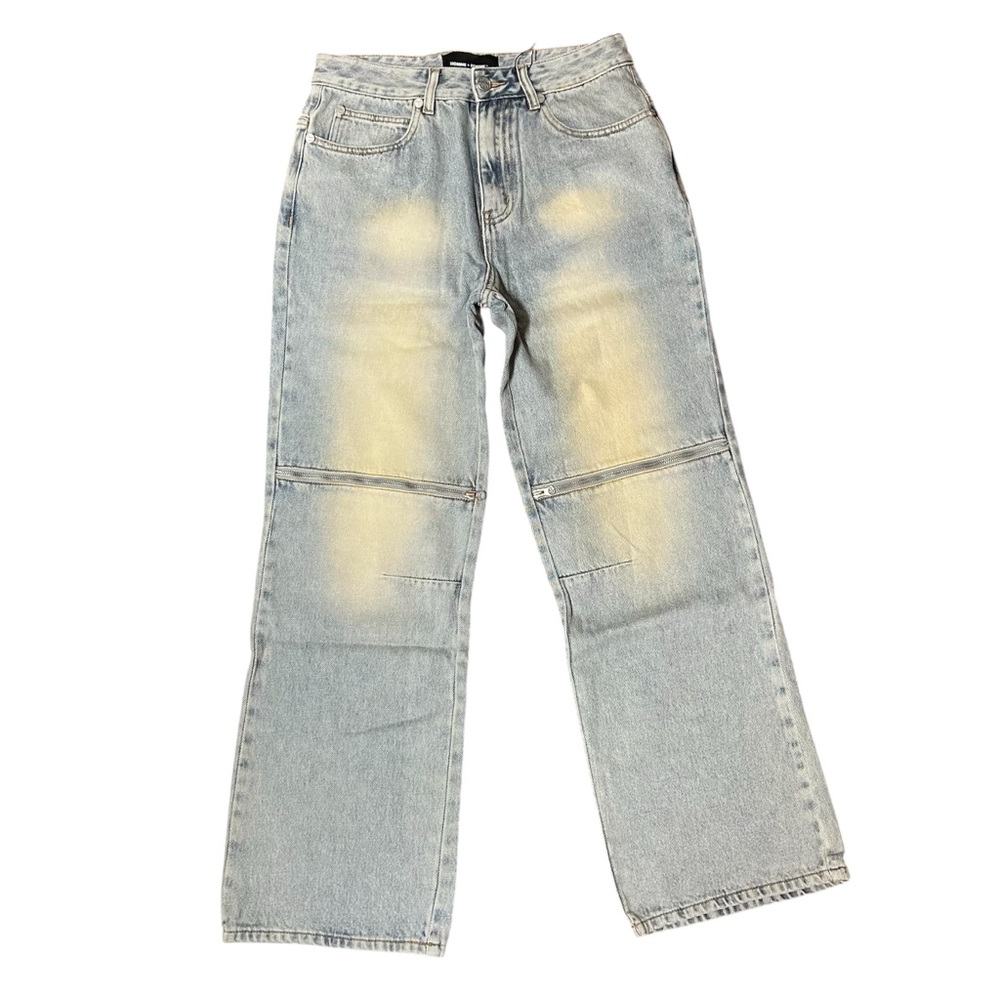 Homme Femme Band Wash Stone Denim Jeans